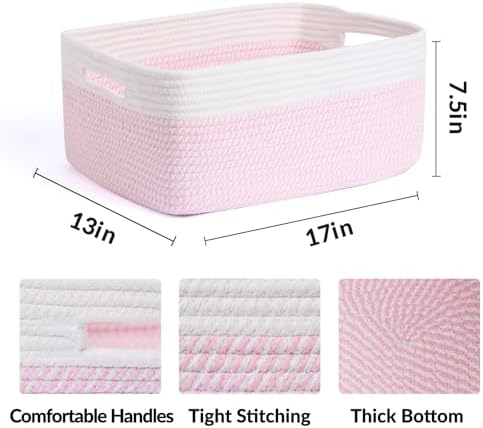 MiniArk Woven Pink Cotton Storage Baskets, 3 Pack - Image 2