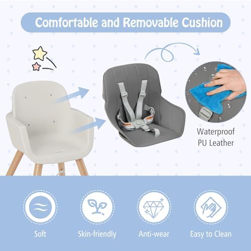BABY JOY Baby High Chair, 3-in-1 Convertible Wooden Highchair - Image 7