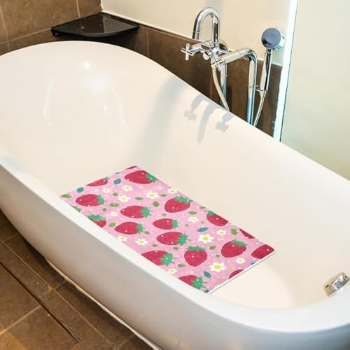 Bathtub Mat Non Slip 26.8x15.1In, Strawberries Daisy Bath Mat - Image 5