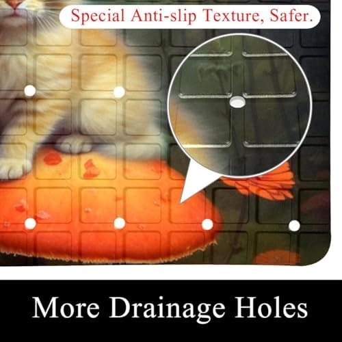 Bathtub Mat Non Slip 26.8x15.1In, Mushrooms Cats Wildflower Bath Mat - Image 2