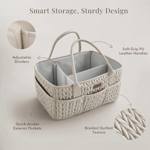 Konssy Baby Diaper Caddy Organizer, Braided Quilted Design - Image 3