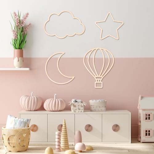 Kathfly 4 Pcs Boho Nursery Wall Decor, Cloud Star Moon Hot Air Balloon - Image 4