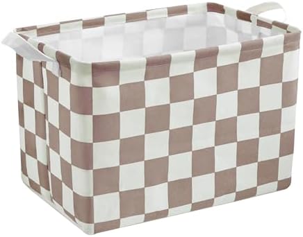 Ohocut Khaki White Checkered Canvas Basket, Rectangular Organizing Decorative by Ohocut