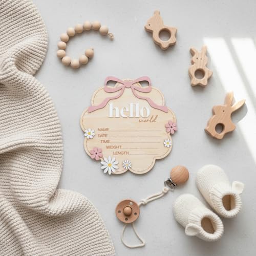 Hello World Wooden Baby Birth Announcement Sign - Image 3