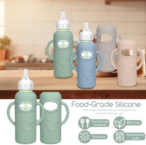 4 Pack Silicone Sleeves for Dr. Brown's Glass Baby Bottles -Drop Protection - Image 5