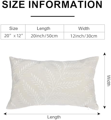 Embroidered Throw Pillow Cover 12x 20, Classical Boho Leaves Natural Linen - Image 7