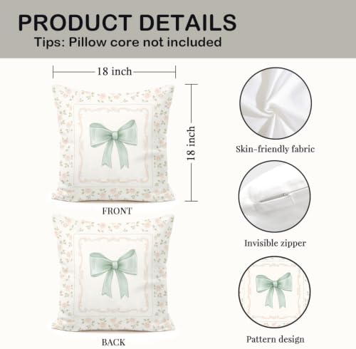 CoquetteSage Green Bow Floral French Country Pillow Covers 18x18, Floral Grand - Image 2