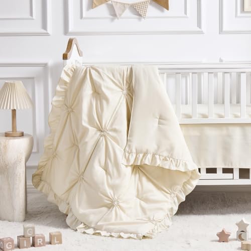 Princess Crib Bedding Set for Girls, 3 Piece Pintuck Baby Crib Bedding Set - Image 4