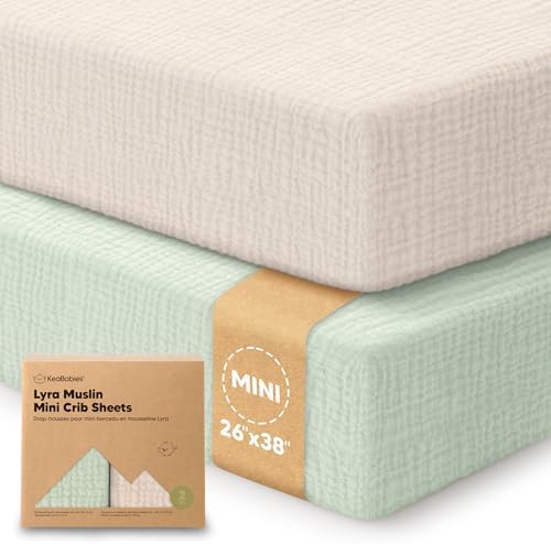 2-Pack Muslin Mini Crib Sheets for Boys, 38x26 Fitted Sheet by KeaBabies