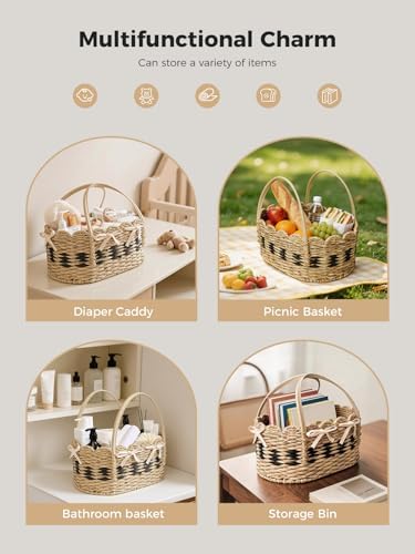 Large Diaper Caddy Organizer, Handwoven Natural Seagrass Basket - Image 5
