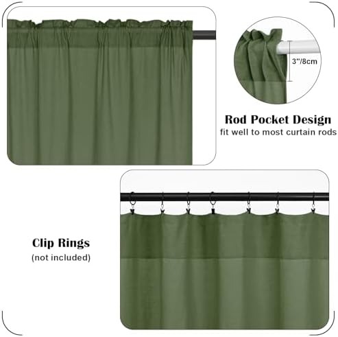 FRAMICS Farmhouse Valance Curtains, Boho Cotton Linen Kitchen Valance, Olive - Image 7
