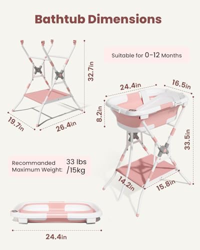 Baby Bathtub with Stand, 2-in-1 Collapsible Bath Tubs - Image 6