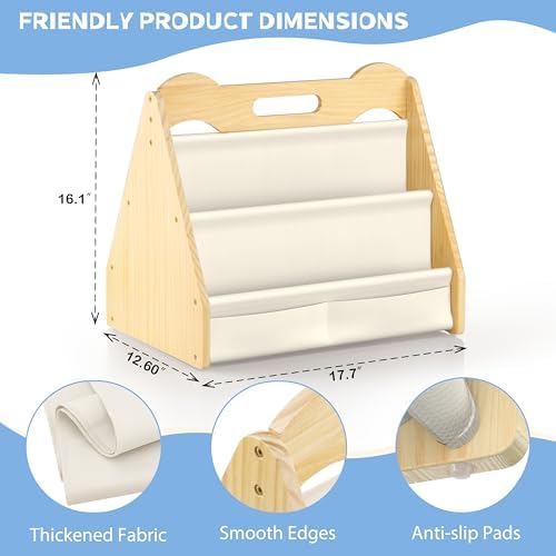 Solid Pine Wood Kids Bookshelf, Double-Sided Nursery Book Shelves, Portable - Image 2