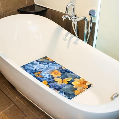 Bathtub Mat Non Slip 26.8x15.1In, Hydrangea Flowers Butterflies Bath Mat - Image 5