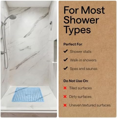 GORILLA GRIP Square Shower Stall Mat, Bathtub Floor Mat, 21x21 Blue - Image 6