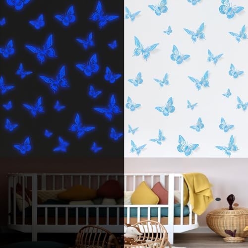 SAOROPEB Glow in The Dark 3D Butterfly 24 Pcs Blue Butterfly Stickers by SAOROPEB