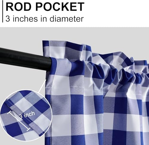Hiasan Plaid Curtains Valances, Royal Blue and White, 42W x 18L, 1 Panel - Image 4
