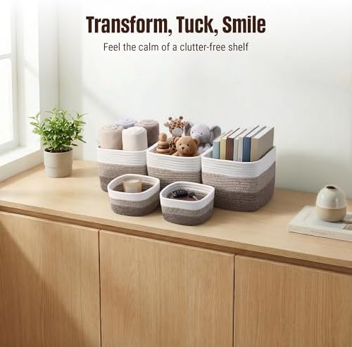 5-Pack Storage Cubes Woven Rope Baskets, 2 Sizes Organizer Bins - Image 6