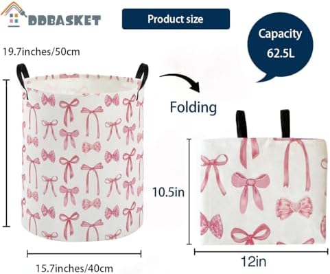 Pink Laundry Basket Bowknot Hamper - Image 2