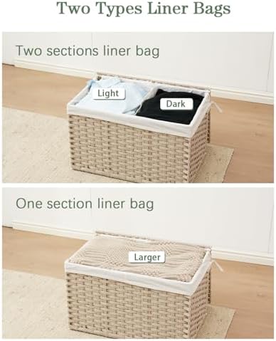 SETVSON Storage Basket with Lid 160L Wicker Baskets Storage Light Khaki - Image 6