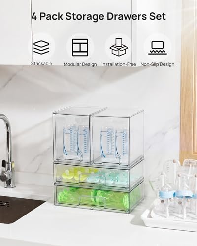 Vtopmart Clear Stackable Storage Drawers Set of 8, Plastic Organizer Bins - Image 3