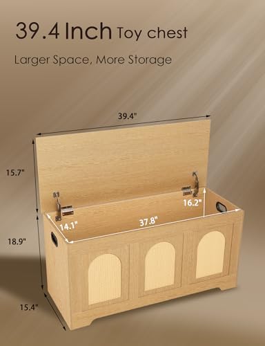 DINZI LVJ Storage Chest, Wooden Toy Box, Natural Oak 39.4" L - Image 3