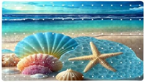 Bathtub Mat Non Slip 26.8x15.1 Inch, Beach Starfish Shells Shower Mat by Anna+Cowper