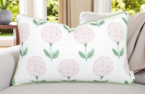 Marigold Floral Print 12x20 Lumbar Pillow Cover by YugTex
