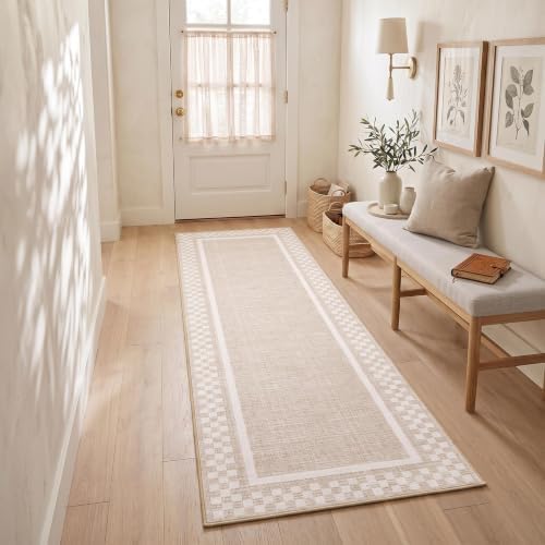 GarveeHome Checkered Runners for Hallways 2x8 Washable Kitchen Runner Rug by GarveeHome