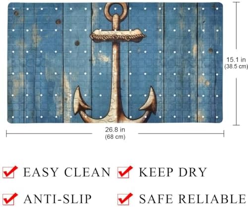 Bathtub Mat Non Slip 26.8x15.1 Inch, Anchor on a Planks Shower Mat - Image 4
