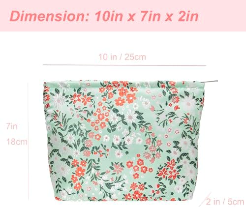 Flat Makeup Bag for Women, Zipper Cosmetic Pouch for Purse, Brocade Green - Image 4