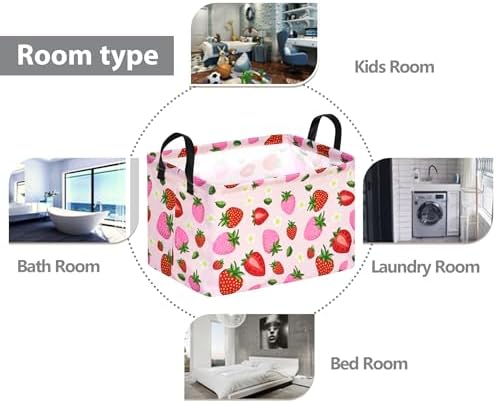 Strawberry Print Storage Box Girls Gifts Basket Clothes Hamper Basket - Image 4