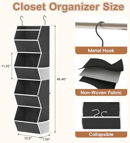 Hanging Closet Organizer Bins for Closet Organization Storage 4 Shelf Black - Image 3