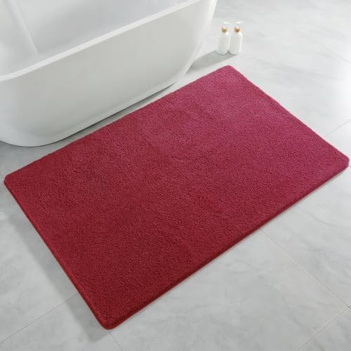 Polyester Bathroom Rug 36"x60" Red, Large Soft Shaggy Bath Mat by Kildoss