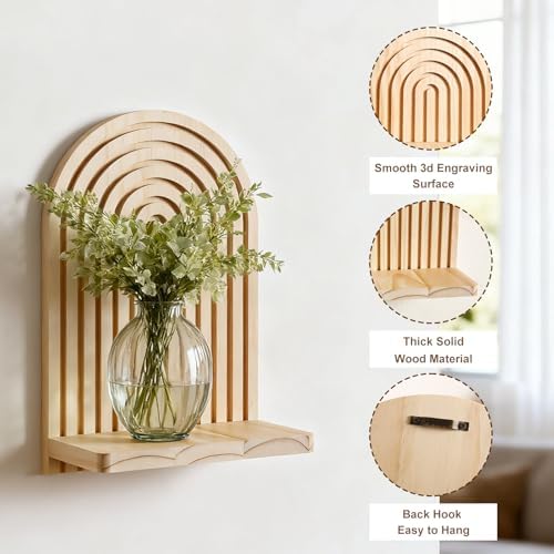 Artilady Boho Wood Shelf Wall Hanging, Rainbow Arch Trinket Storage - Image 4