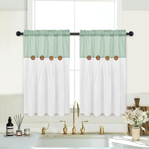 FRAMICS Boho Kitchen Curtains 36 Inch Length, Farmhouse Cotton Linen Tier - Image 2
