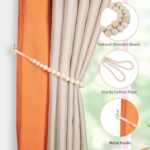 KLOGTSIND Wood Bead Curtain Tiebacks, 6 Pack Curtain Tie Backs - Image 4