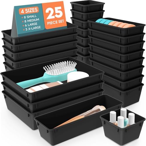 25 PCS Plastic Drawer Organizer Set, Makeup Organizers and Storage Bins by WOWBOX