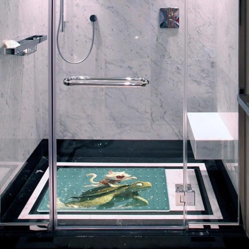 Shower Mat Non Slip 26.8 x 15.1 Inches, Cat Riding Turtle Bathtub Mat Shower - Image 4