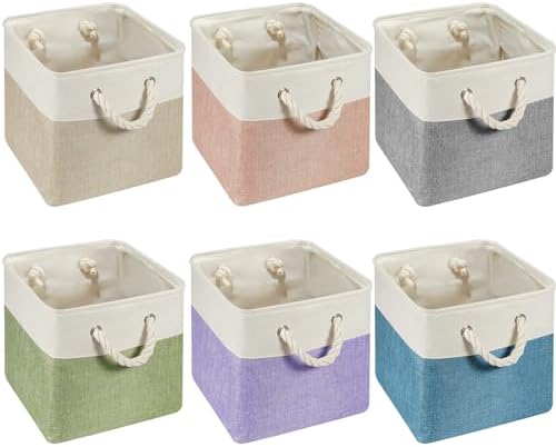 6 Pack 13 x 13 Inch Cube Storage Bins Fabric Square Cube Baskets by Geiserailie