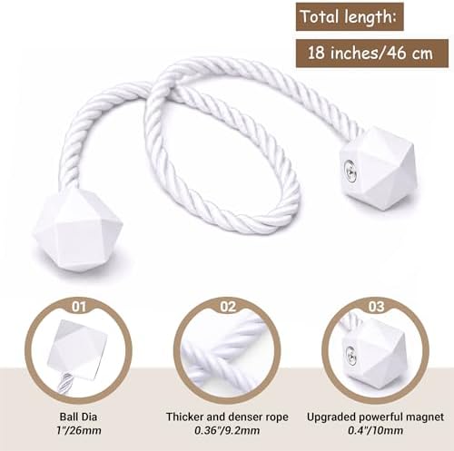 Hion Magnetic Curtain Tiebacks White 6pcs, Curtain Holdbacks Hooks Holders - Image 2