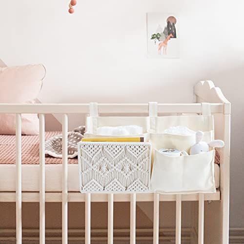 Mkono Bedside Caddy, Macrame Bunk Bed Hanging Organizer, 7 Pockets Ivory - Image 3