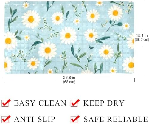 Bathtub Mat Non Slip 26.8x15.1In, Daisy Flower Bath Mat - Image 4