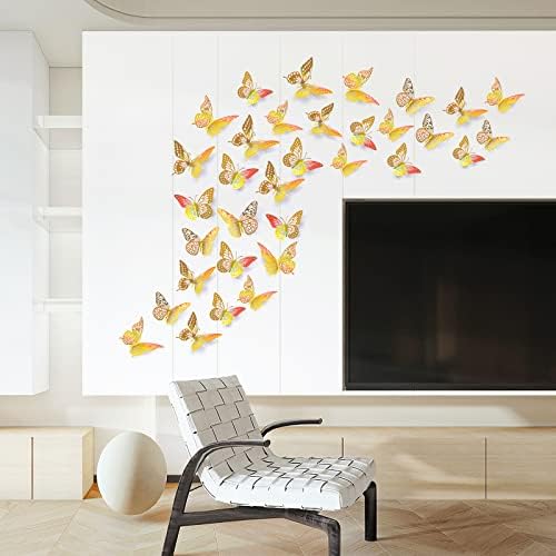 SAOROPEB 3D Butterfly Wall Decor 48 Pcs Laser Gold Butterfly Decorations - Image 4