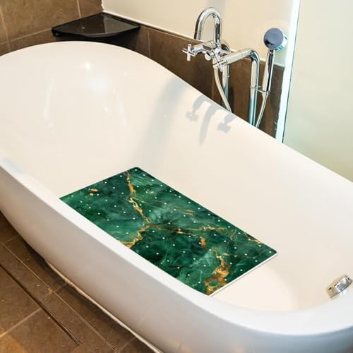 Shower Mat Non Slip 26.8 x 15.1 Inches, Emerald Marble Bathtub Mat Shower Stall - Image 5