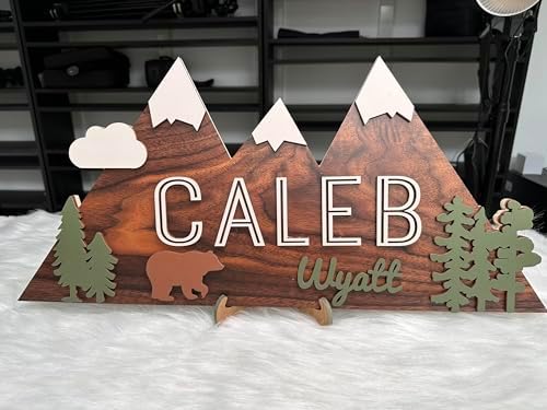 Personalized Name Sign, Mountain nursery decor, Layered Nursery baby name sign - Image 3