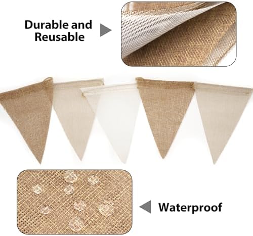 G2PLUS Pennant Banner Triangle Flag Bunting Garland Linen Rustic Boho 36PCS - Image 3