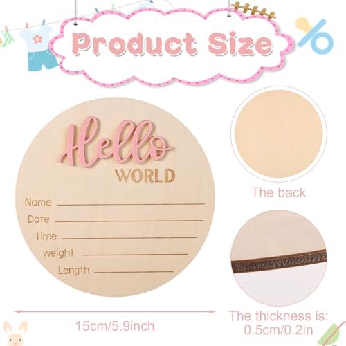 Baby Announcement Sign, Wooden Hello World Newborn Signs Birth Name Sign - Image 2