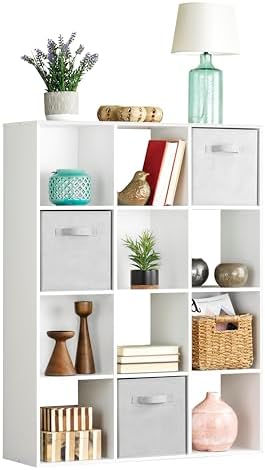 Whitmor 12 Cube Storage Organizer, 4 Tier Stackable Mdf Wood Bookcase, Open by Whitmor