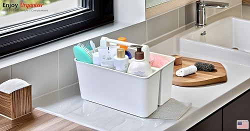 Shower Caddy Organizer with Handle, 3 Compartments, Portable Storage Bin - Image 4